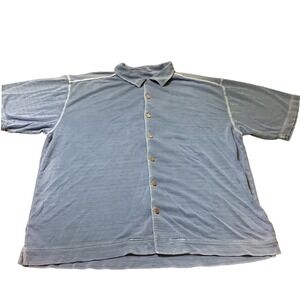 Tommy Bahama Mens Silk Cotton‎ Blend Short Sleeve Button Up Shirt Blue Size L